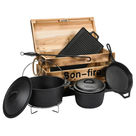 Bon-Fire Tilbehørssæt Med Gryder, Pander, Bordskåner Og Lågeløfter 1 Bon-Fire Tilbehørssæt Med Gryder, Pander, Bordskåner Og Lågeløfter